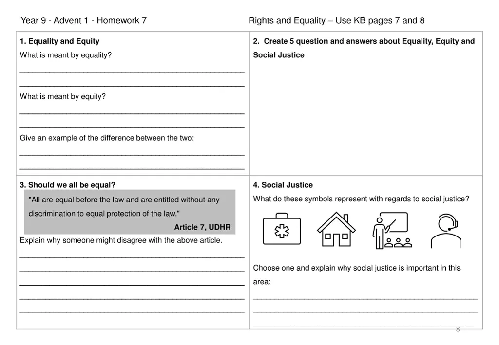 year 9 advent 1 homework 7 rights and equality