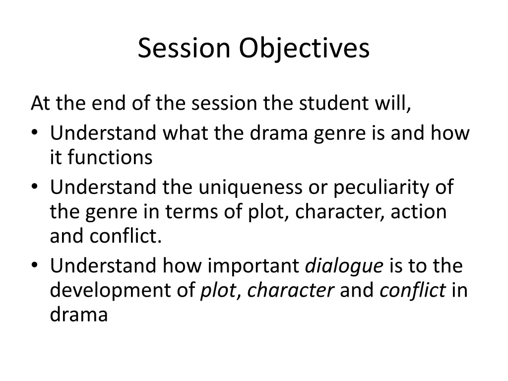 session objectives