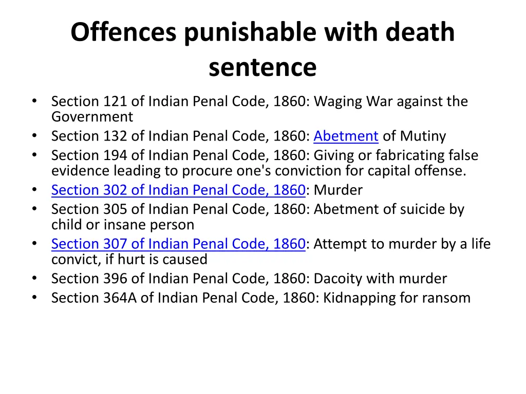 offences punishable with death sentence