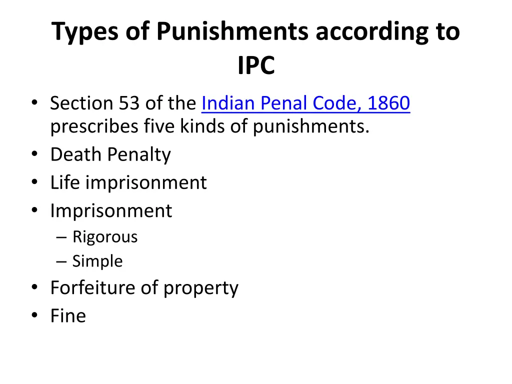 types of punishments according to ipc section