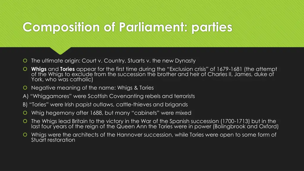 composition of parliament parties