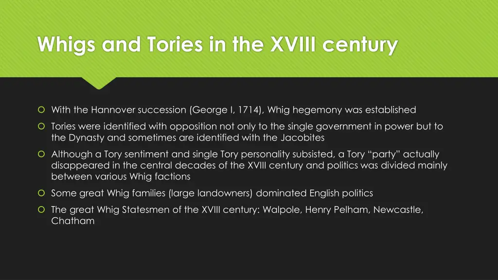 whigs and tories in the xviii century