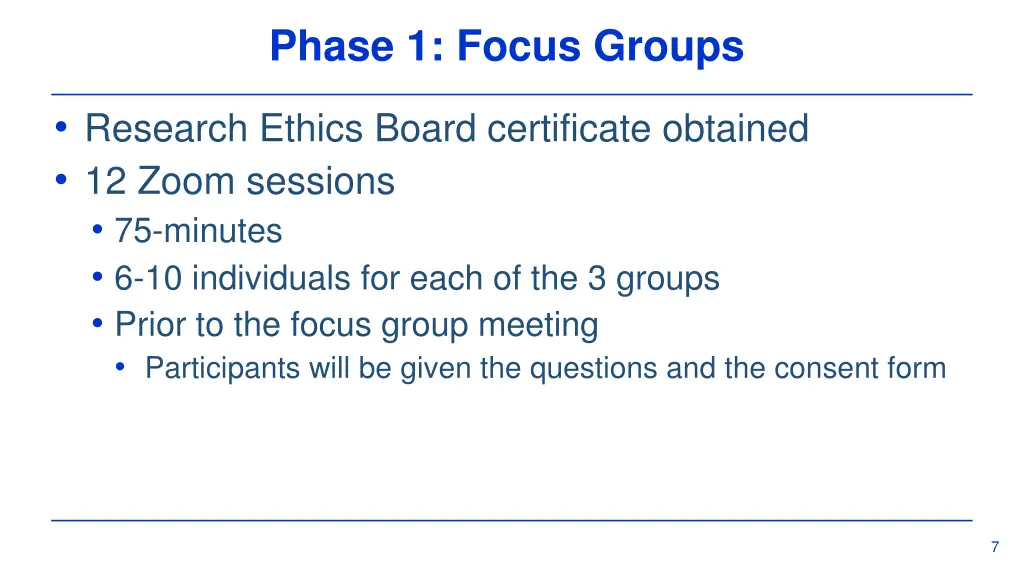 phase 1 focus groups
