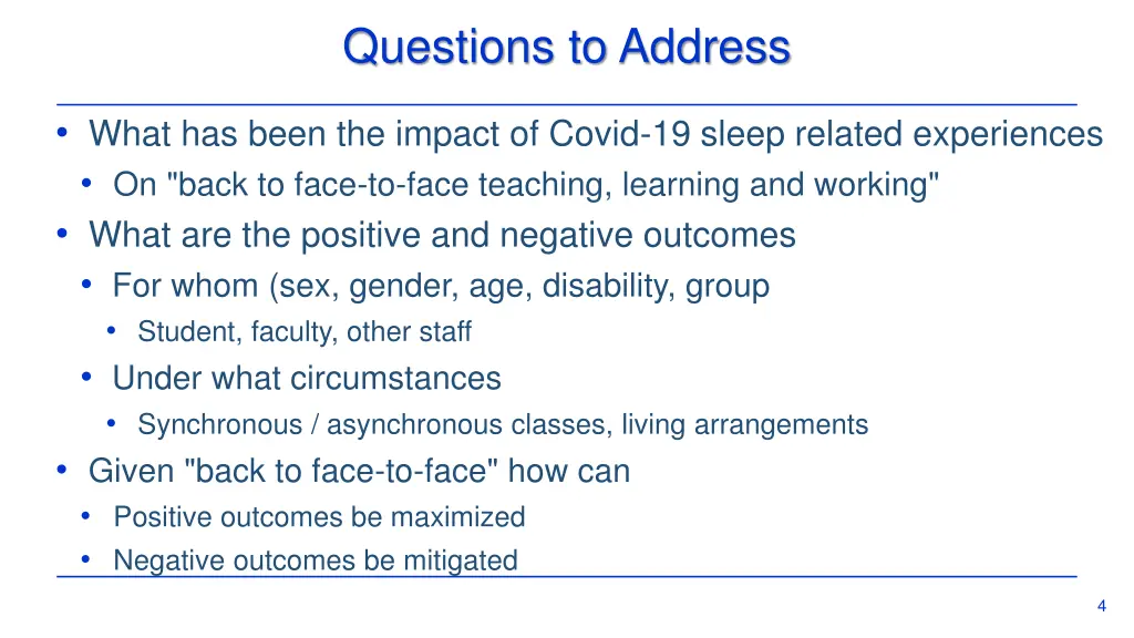 questions to address