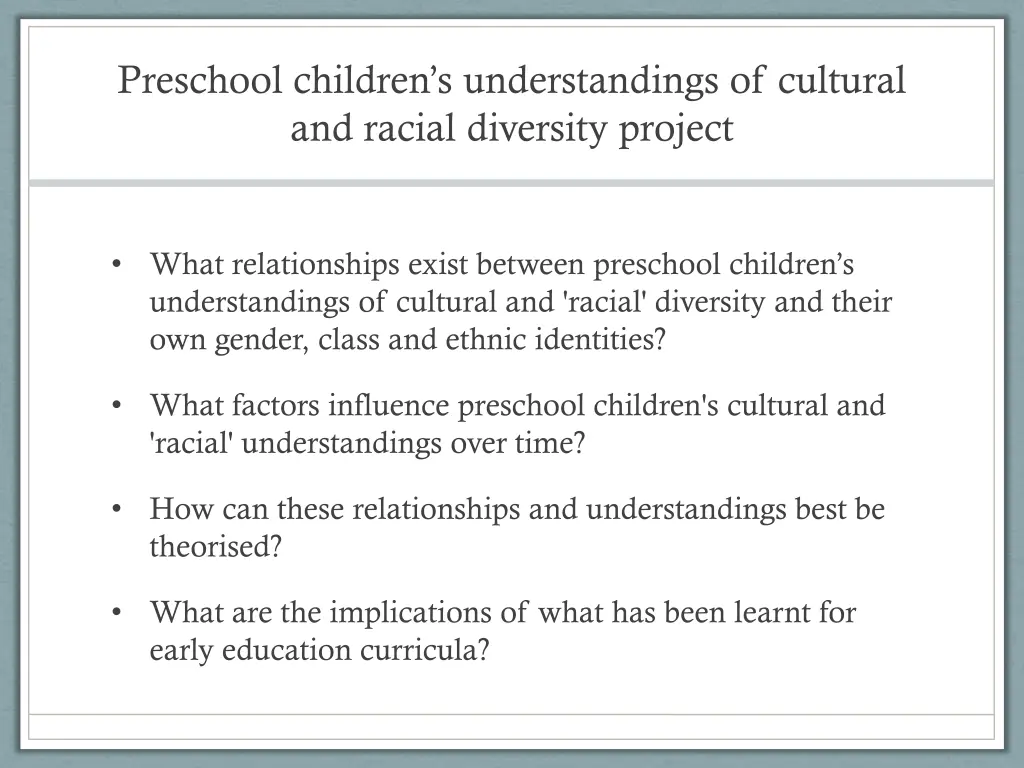 preschool children s understandings of cultural