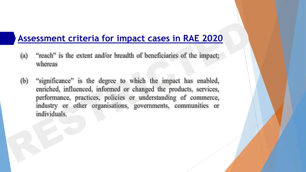 assessment criteria for impact cases in rae 2020