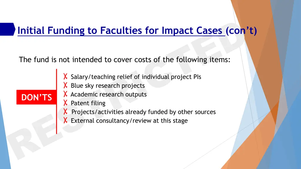 initial funding to faculties for impact cases 4