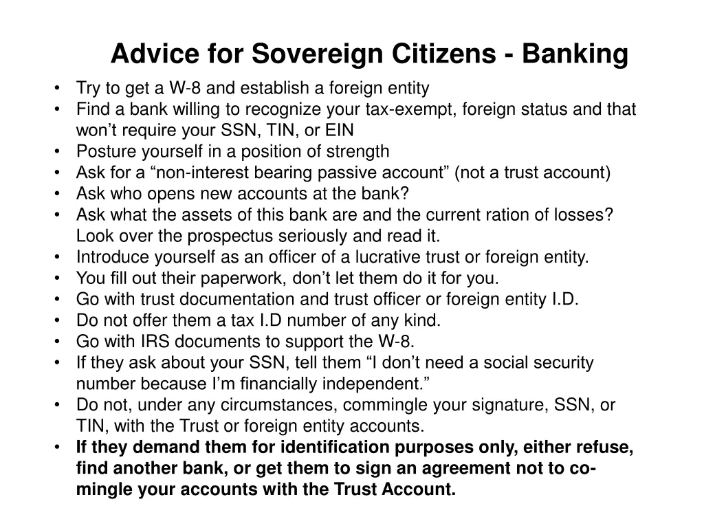 advice for sovereign citizens banking