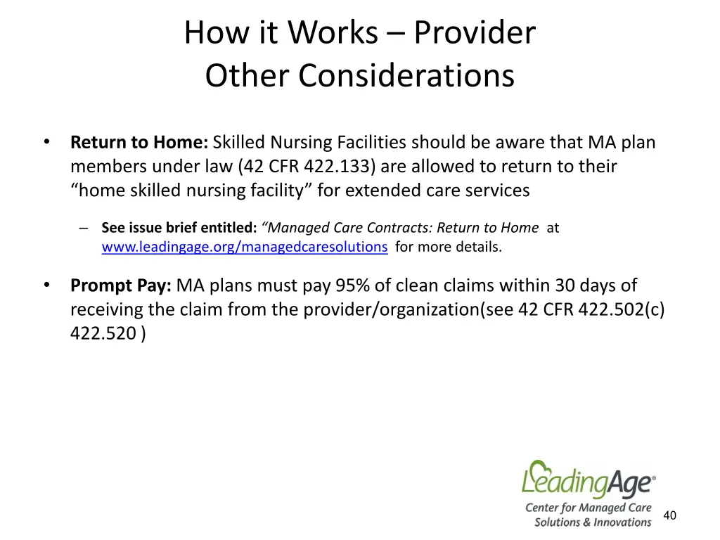 how it works provider other considerations
