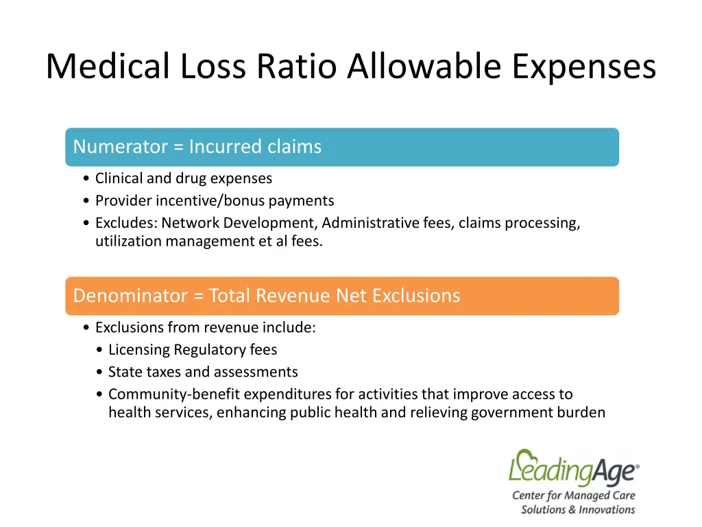 medical loss ratio allowable expenses