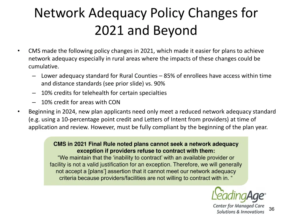 network adequacy policy changes for 2021