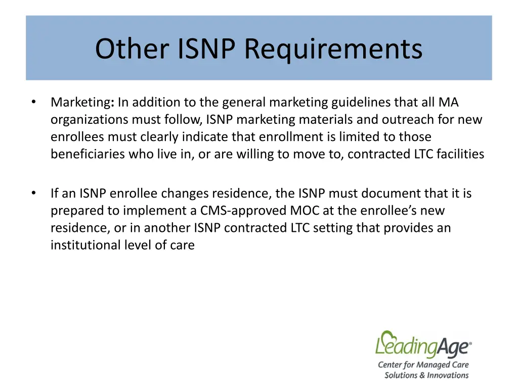 other isnp requirements