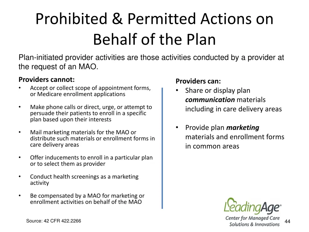 prohibited permitted actions on behalf