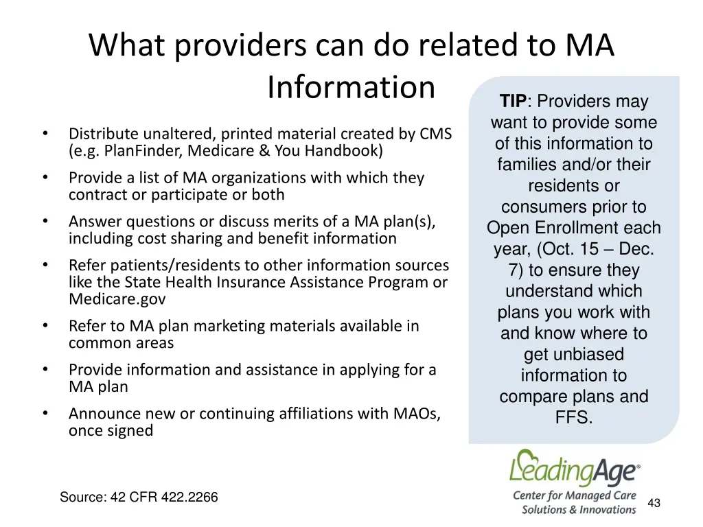 what providers can do related to ma information