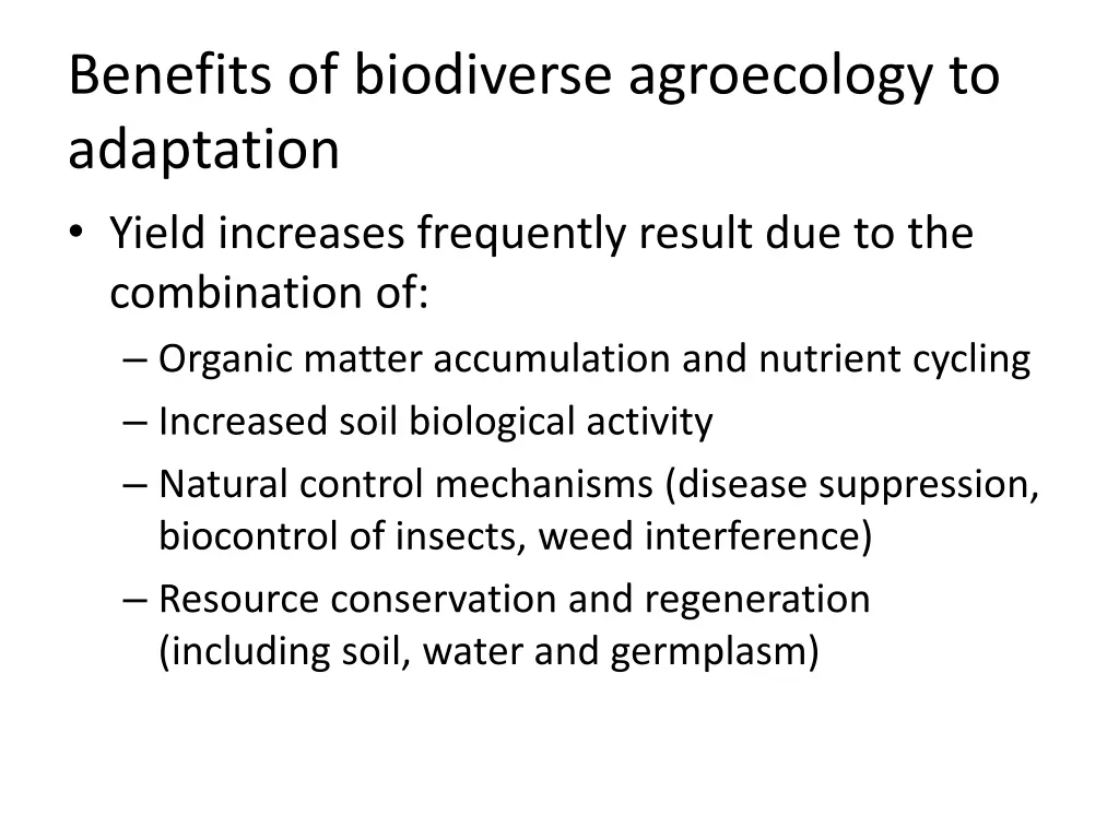 benefits of biodiverse agroecology to adaptation
