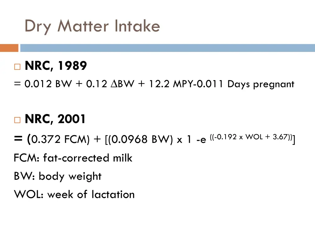 dry matter intake