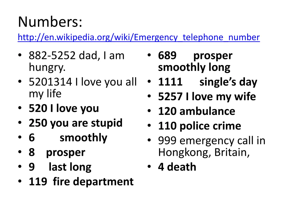 numbers http en wikipedia org wiki emergency