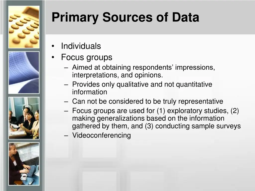 primary sources of data