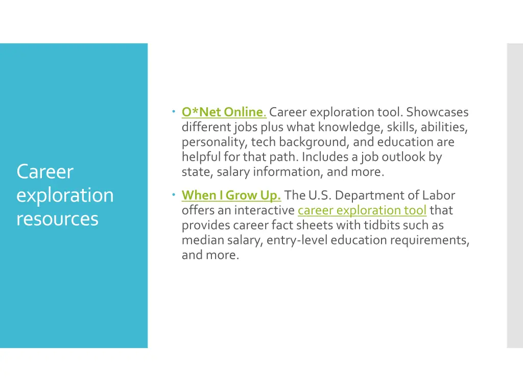 o net online career exploration tool showcases