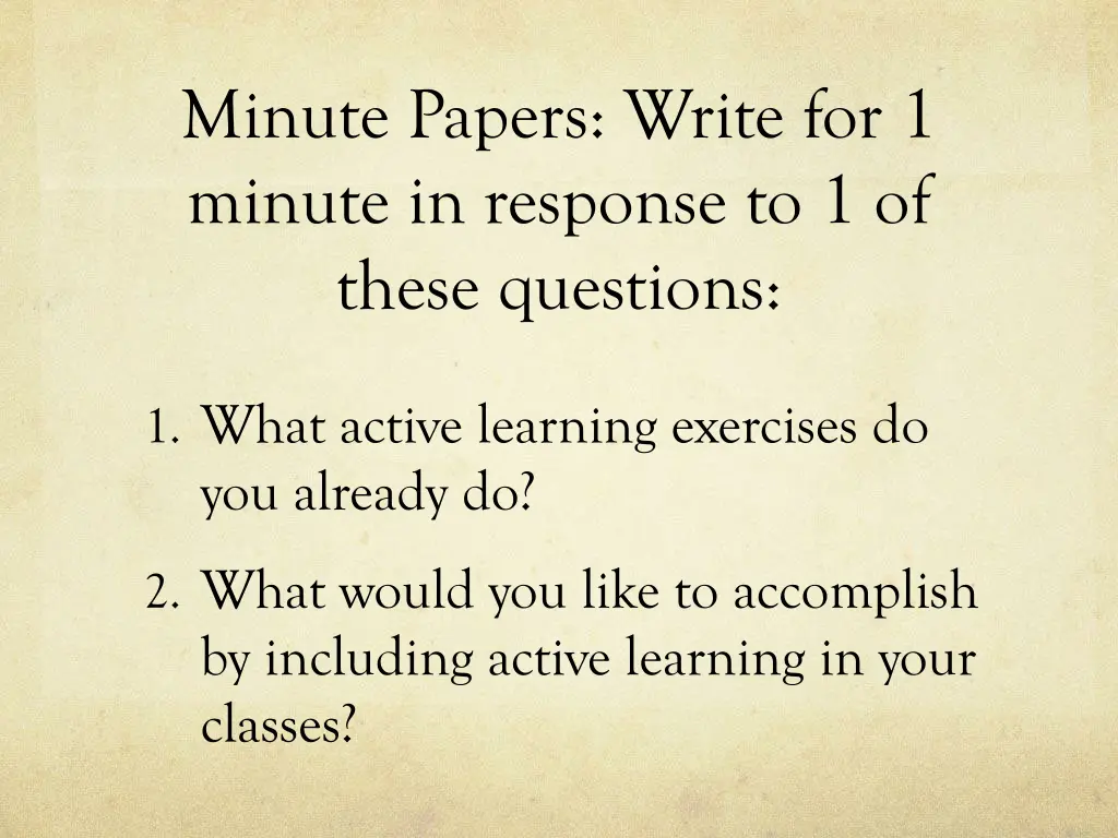 minute papers write for 1 minute in response