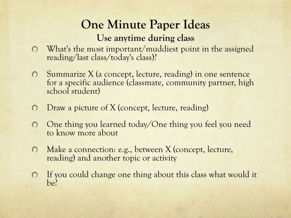 one minute paper ideas use anytime during class