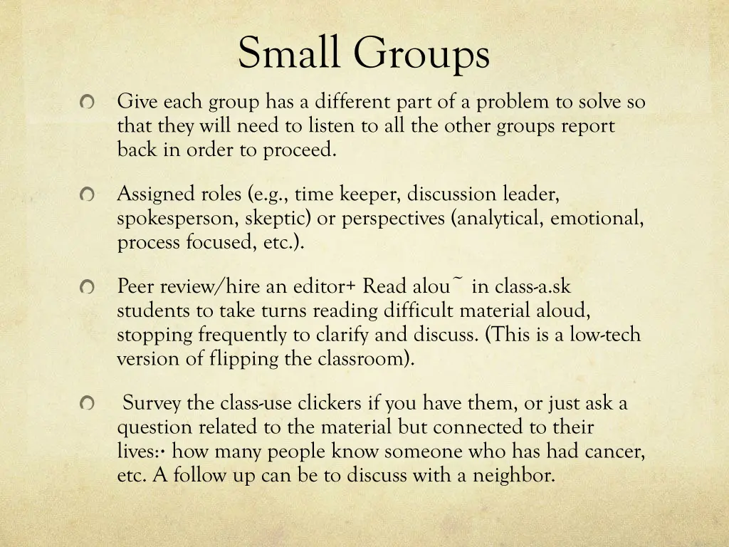 small groups give each group has a different part