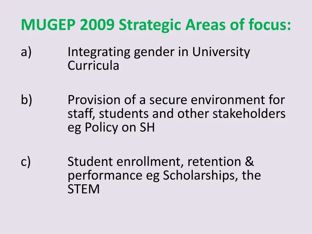 mugep 2009 strategic areas of focus