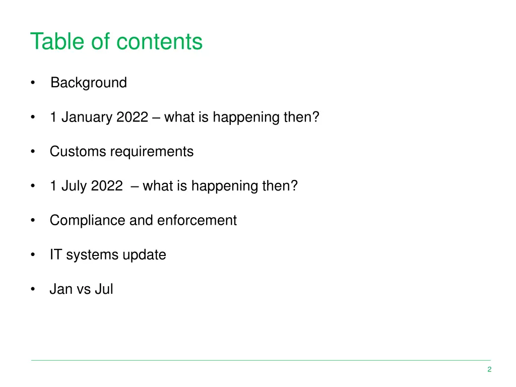 table of contents