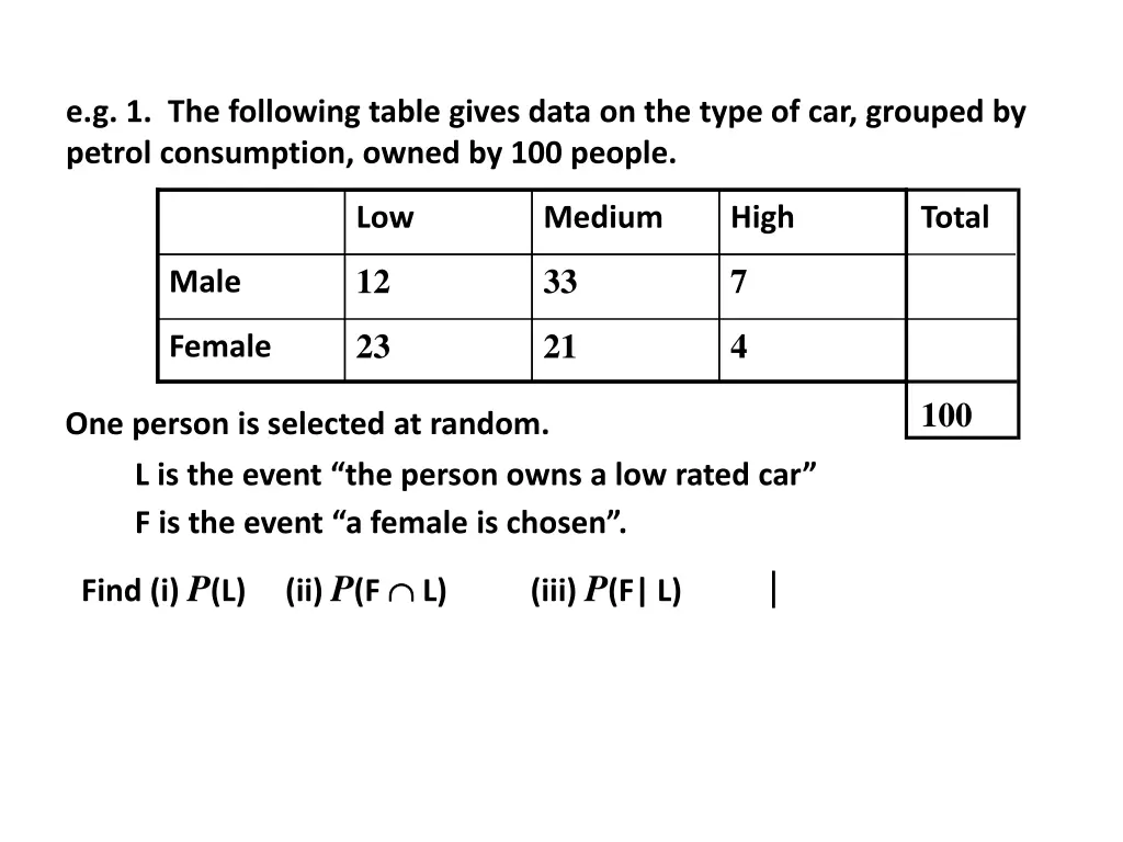 e g 1 the following table gives data on the type