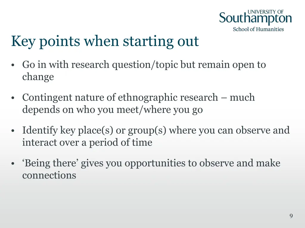 key points when starting out
