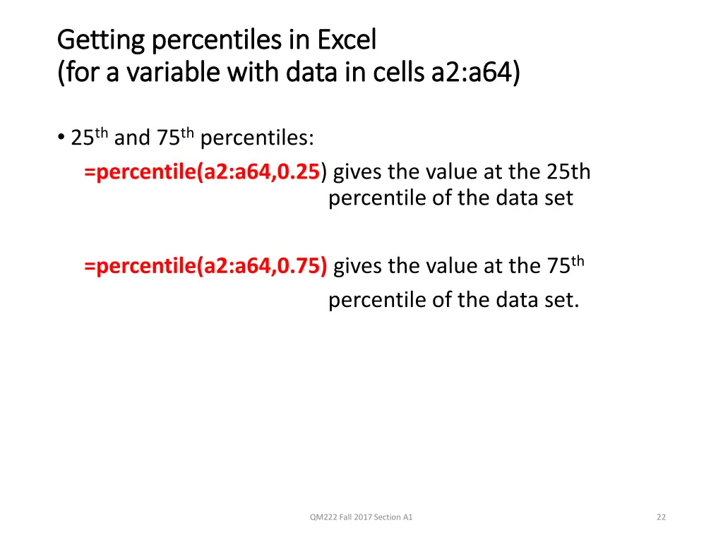 getting percentiles in excel getting percentiles