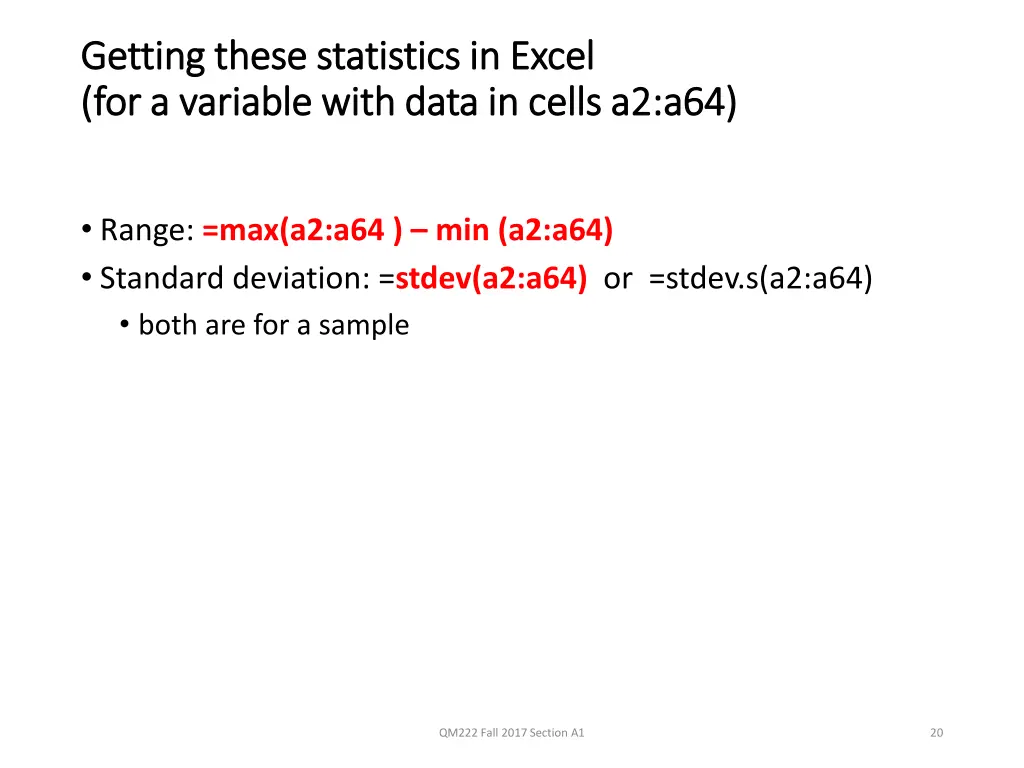 getting these statistics in excel getting these 1