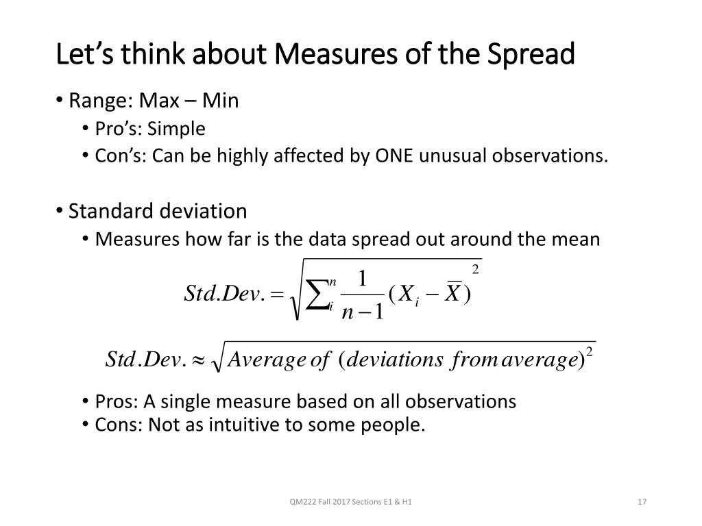 let s think about measures of the spread
