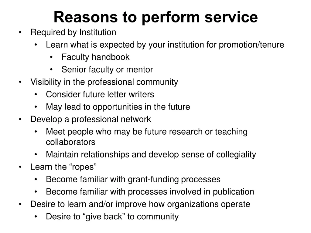 reasons to perform service required