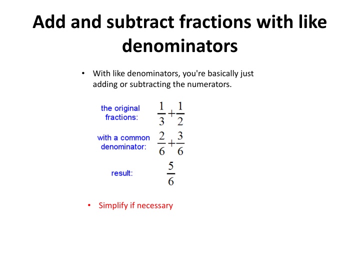 add and subtract fractions with like denominators