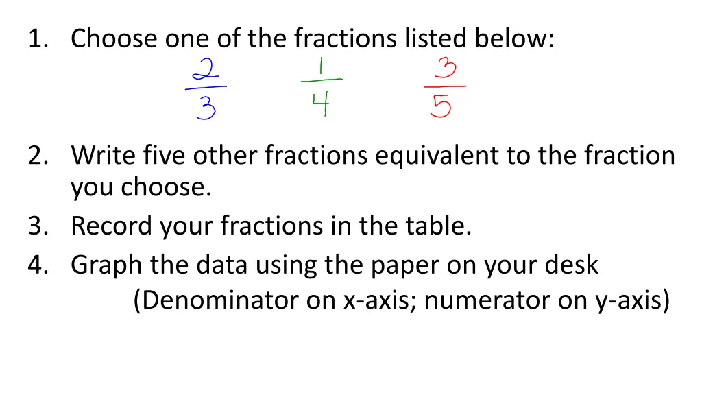 1 choose one of the fractions listed below