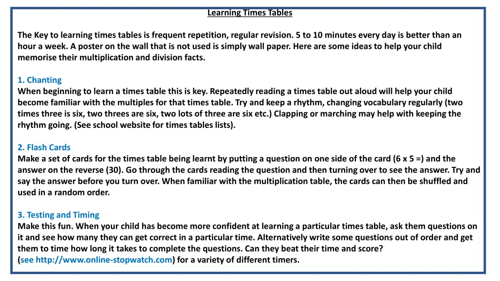 learning times tables