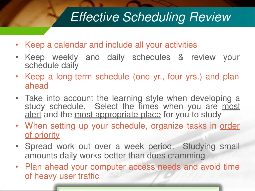 effective scheduling review