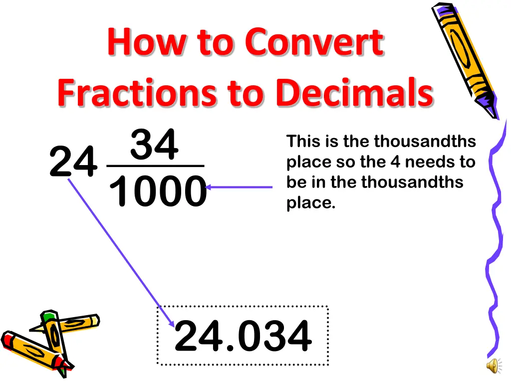 how to convert fractions to decimals 34 24