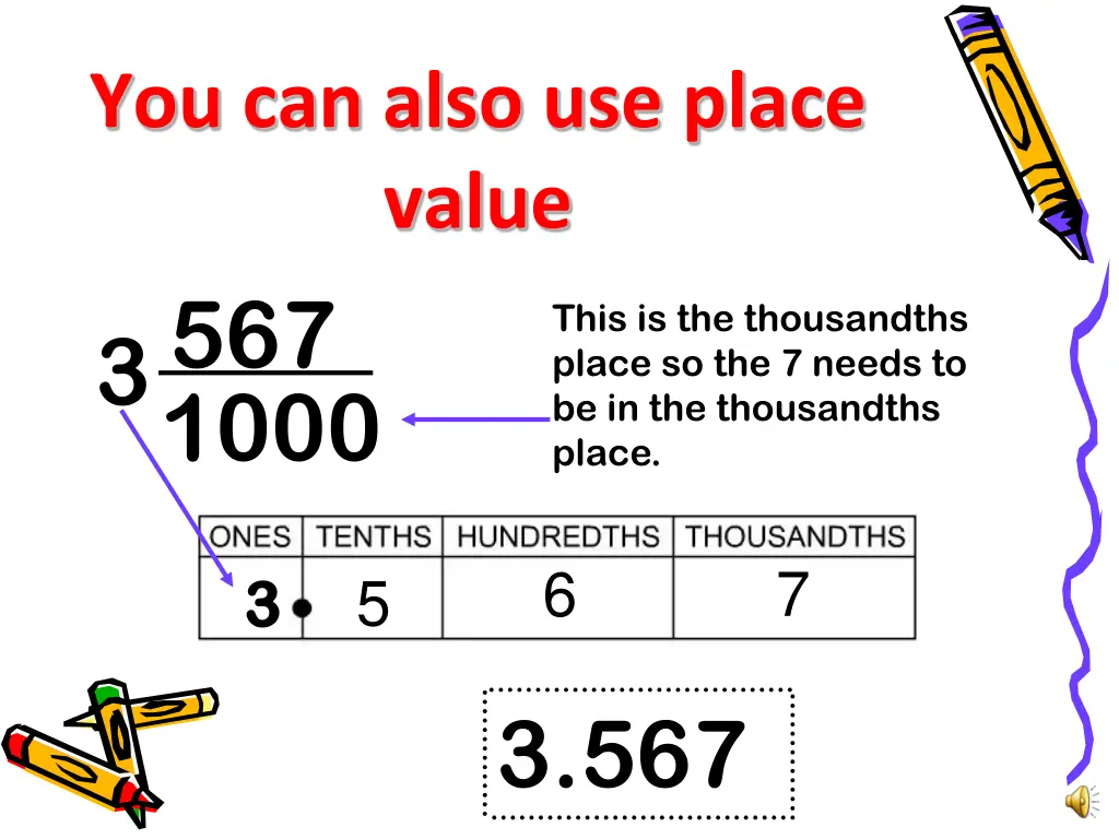 you can also use place value 567 3