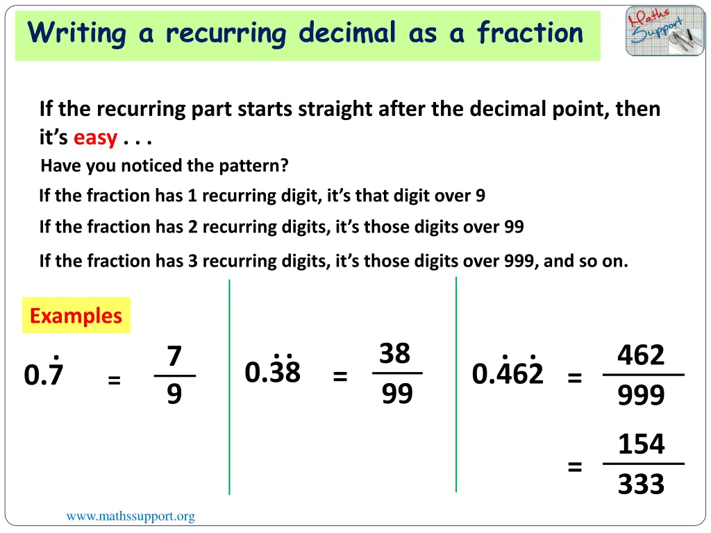 writing a recurring decimal as a fraction 3