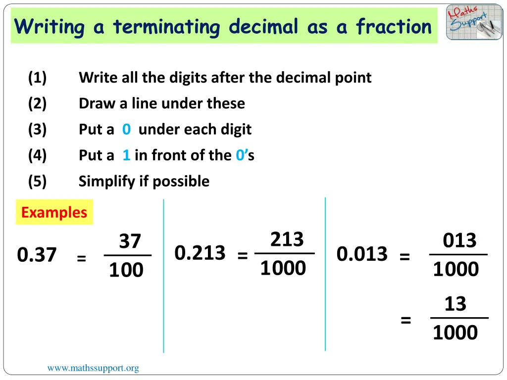 writing a terminating decimal as a fraction