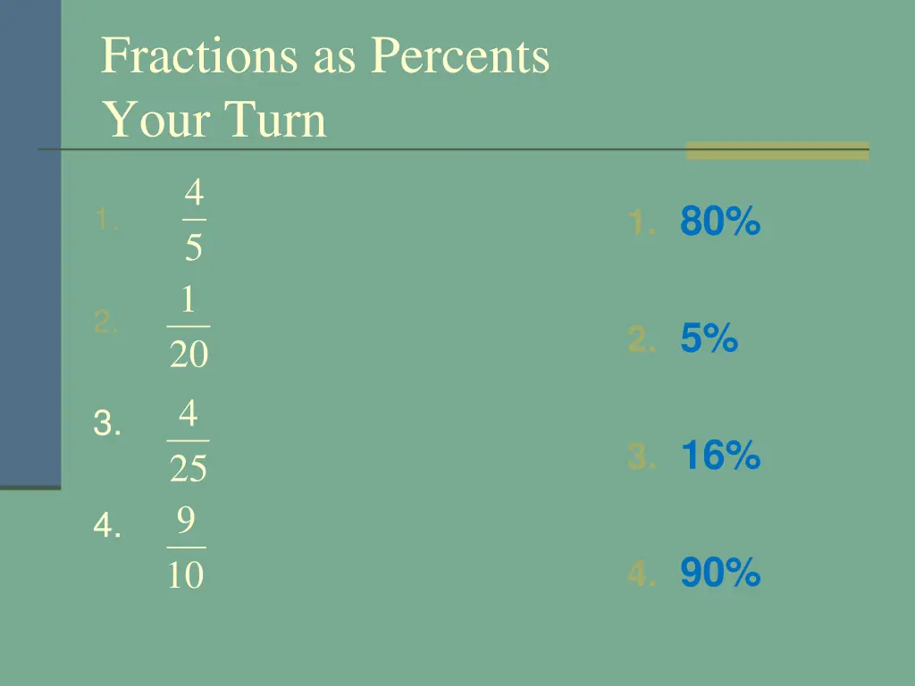 fractions as percents your turn