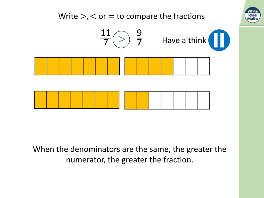 write or to compare the fractions