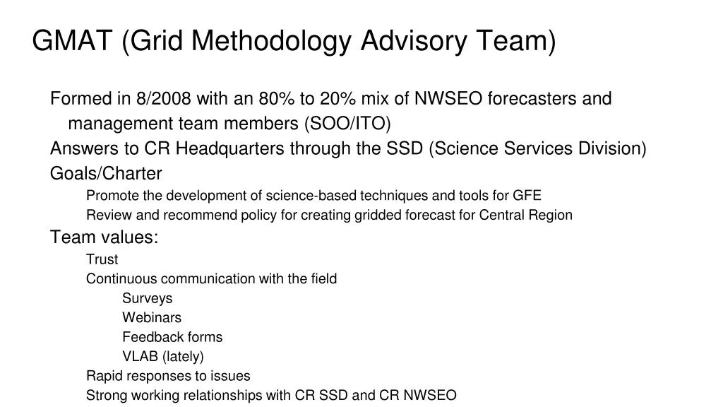 gmat grid methodology advisory team