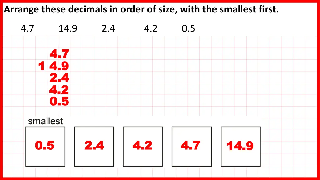 arrange these decimals in order of size with