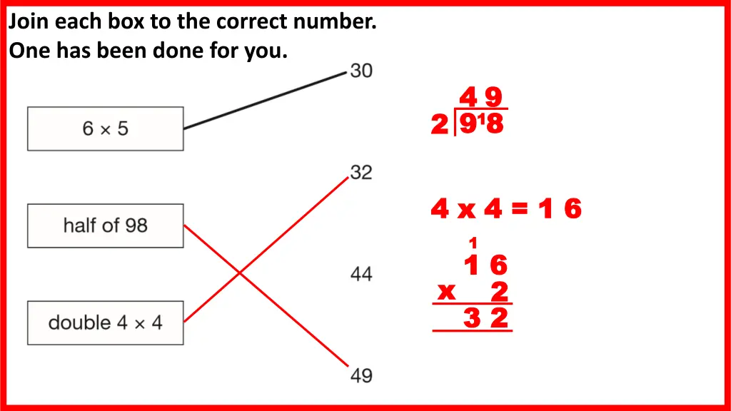 join each box to the correct number one has been