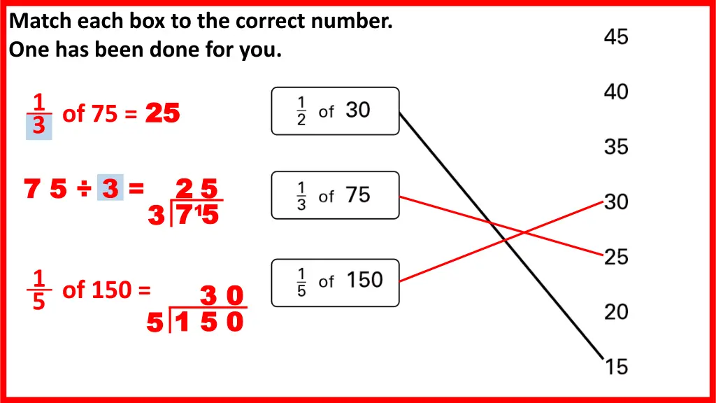 match each box to the correct number one has been