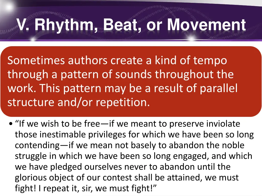 v rhythm beat or movement