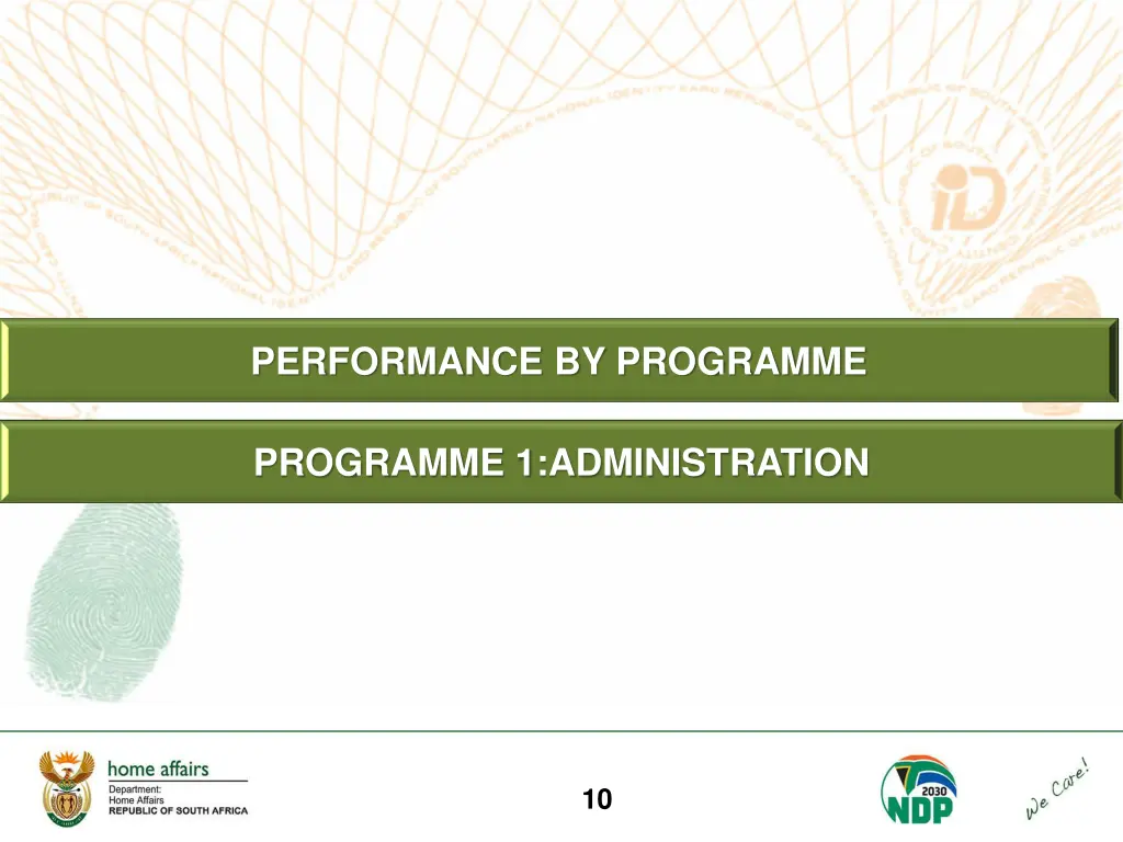 performance by programme